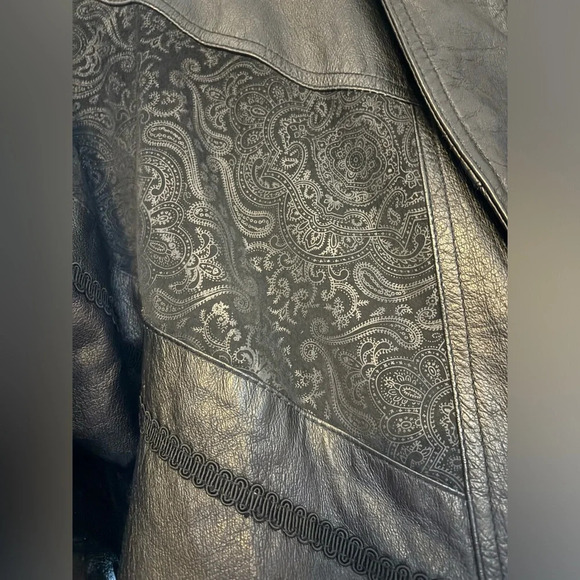 Vintage G III Leather Trench Coat Womens Medium 80-90s Shoulder Pads, Paisley - Picture 3 of 11